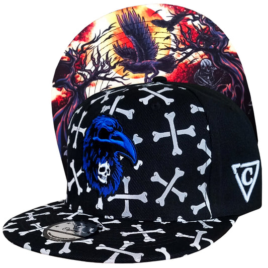 Dark Message Black Snapback with White Bone Print from Capiche Caps