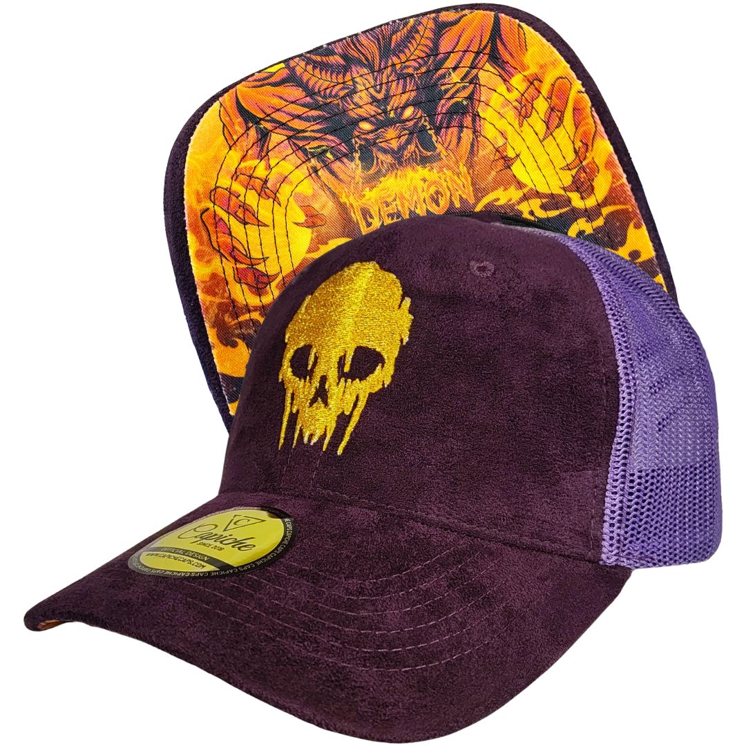 Demon Trucker Cap - Purple Suede & Golden Thread