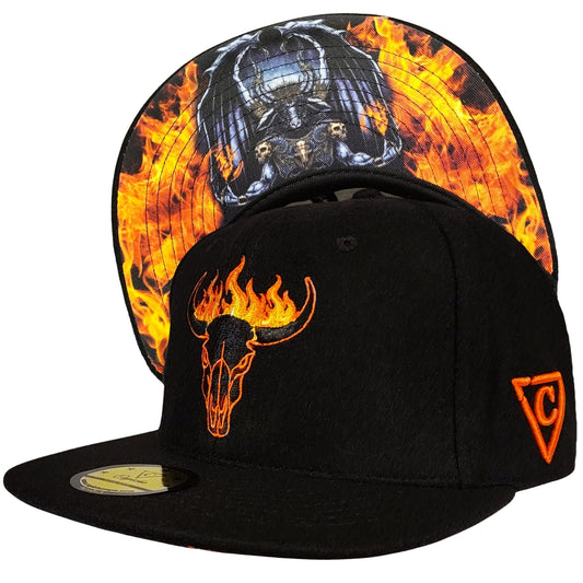 Fire Bull Snapback - Black Soft Felt Fabric