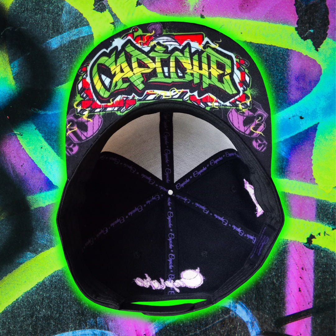 Freestyler Snapback - Black/Green Graffiti Spray