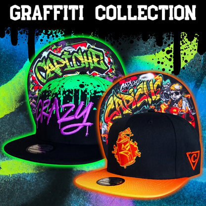 Two snapbacks from the Graffiti Collection from the headwear company Capiche