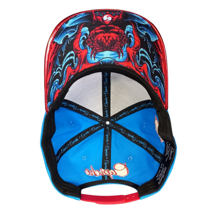 Zodiac Cancer Curved Cap - Blue/Red Crackling Metallic