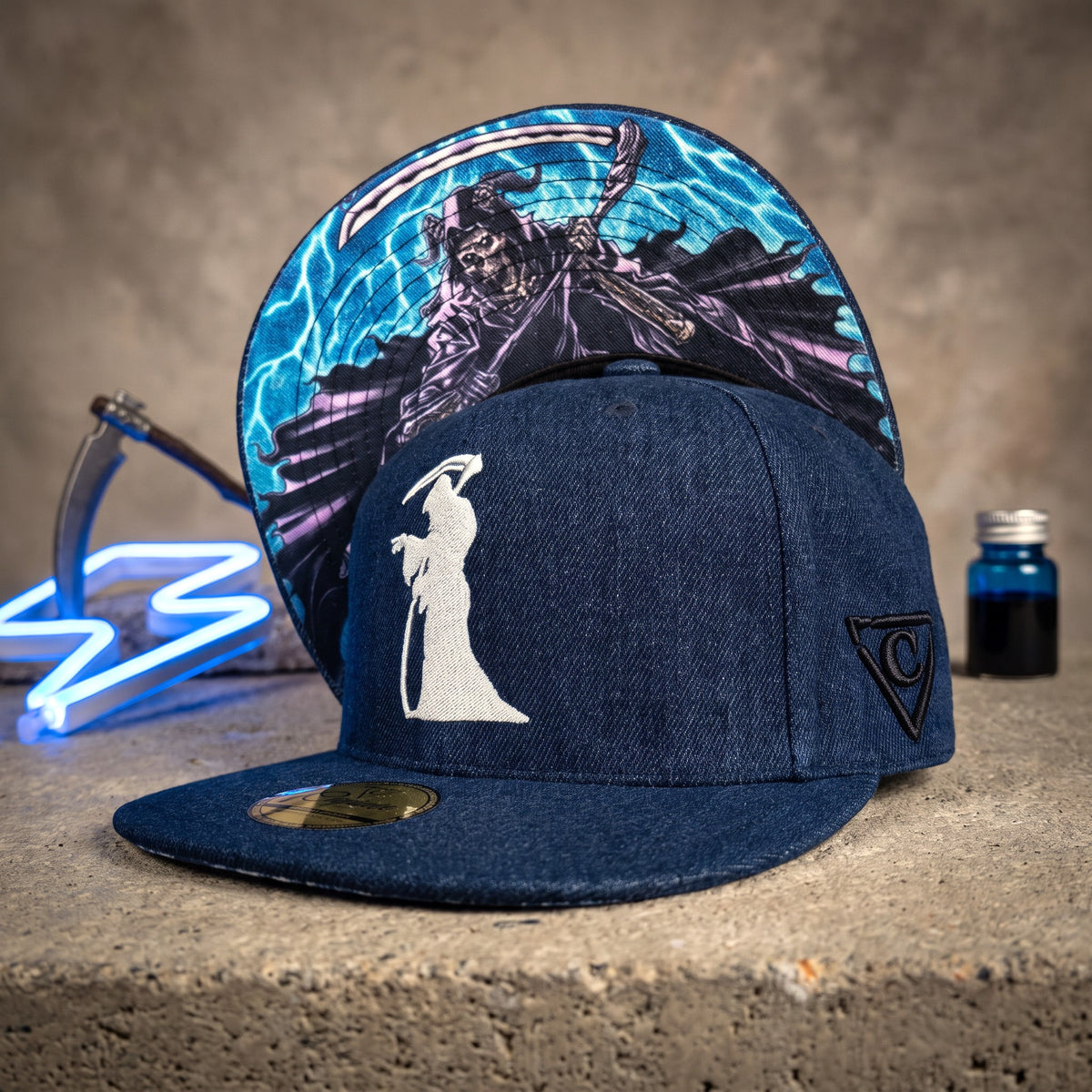 La Muerte Snapback - Blue Denim Jeans Fabric