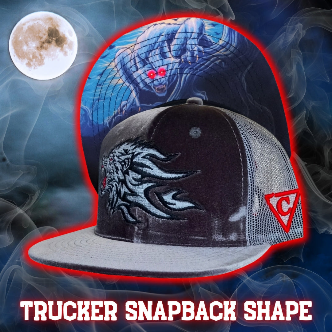 Limited Edition Grey Velvet Trucker Snapback Werewolf from Capiche Caps