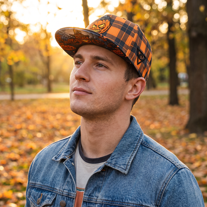 Edycja limitowana: czapka typu snapback na Halloween 2026 – pomarańczowy wzór w krate