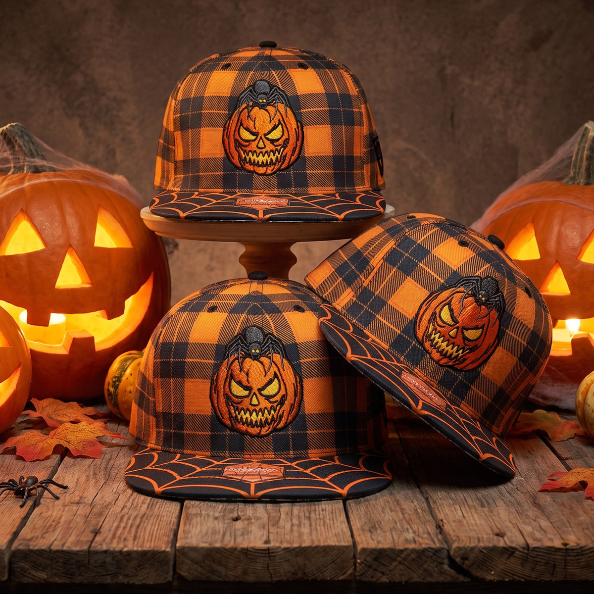 Edycja limitowana: czapka typu snapback na Halloween 2026 – pomarańczowy wzór w krate