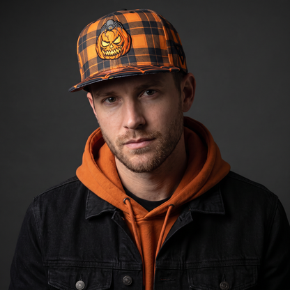 Edycja limitowana: czapka typu snapback na Halloween 2026 – pomarańczowy wzór w krate