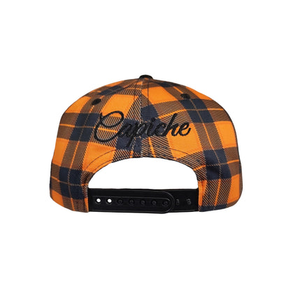 Edycja limitowana na Halloween 2026 – czapka typu snapback w rozmiarze dziecięcym – pomarańczowy wzór w kratę / czarna pajęczyna