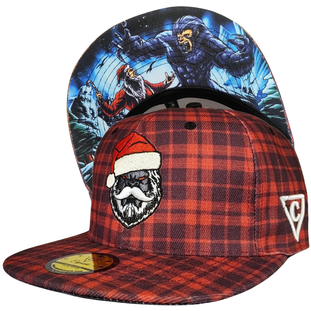 LIMITED Santa vs. Bigfoot Christmas Snapback - Red Flannel Pattern
