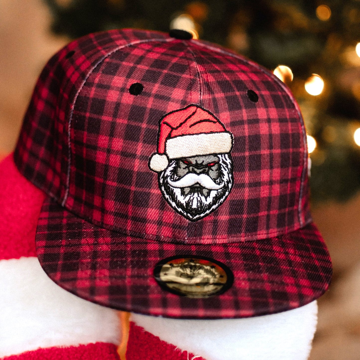 LIMITED Santa vs. Bigfoot Christmas Snapback - Red Flannel Pattern