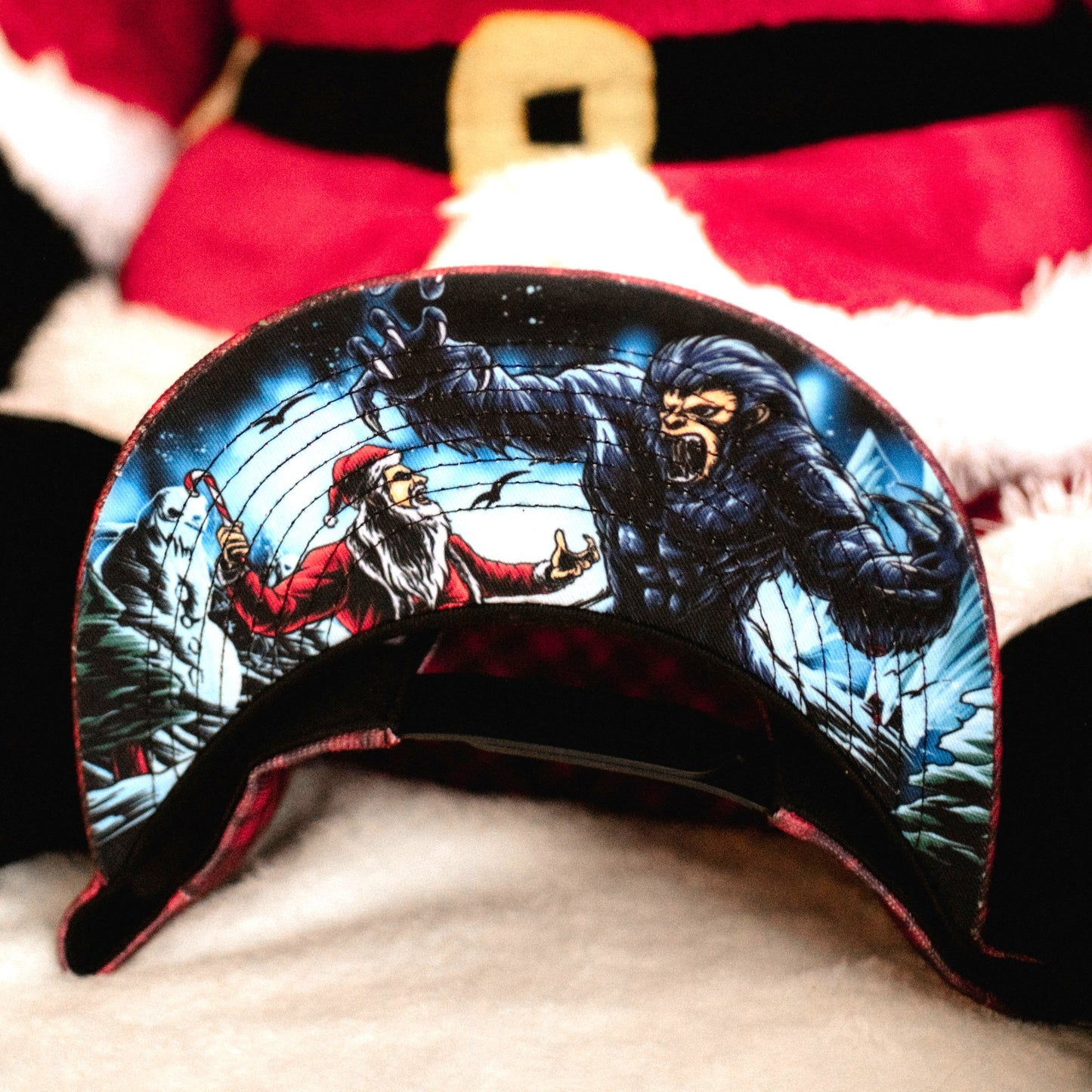 LIMITED Santa vs. Bigfoot Christmas Snapback - Red Flannel Pattern