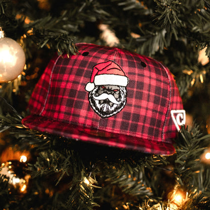 LIMITED Santa vs. Bigfoot Christmas Snapback - Red Flannel Pattern