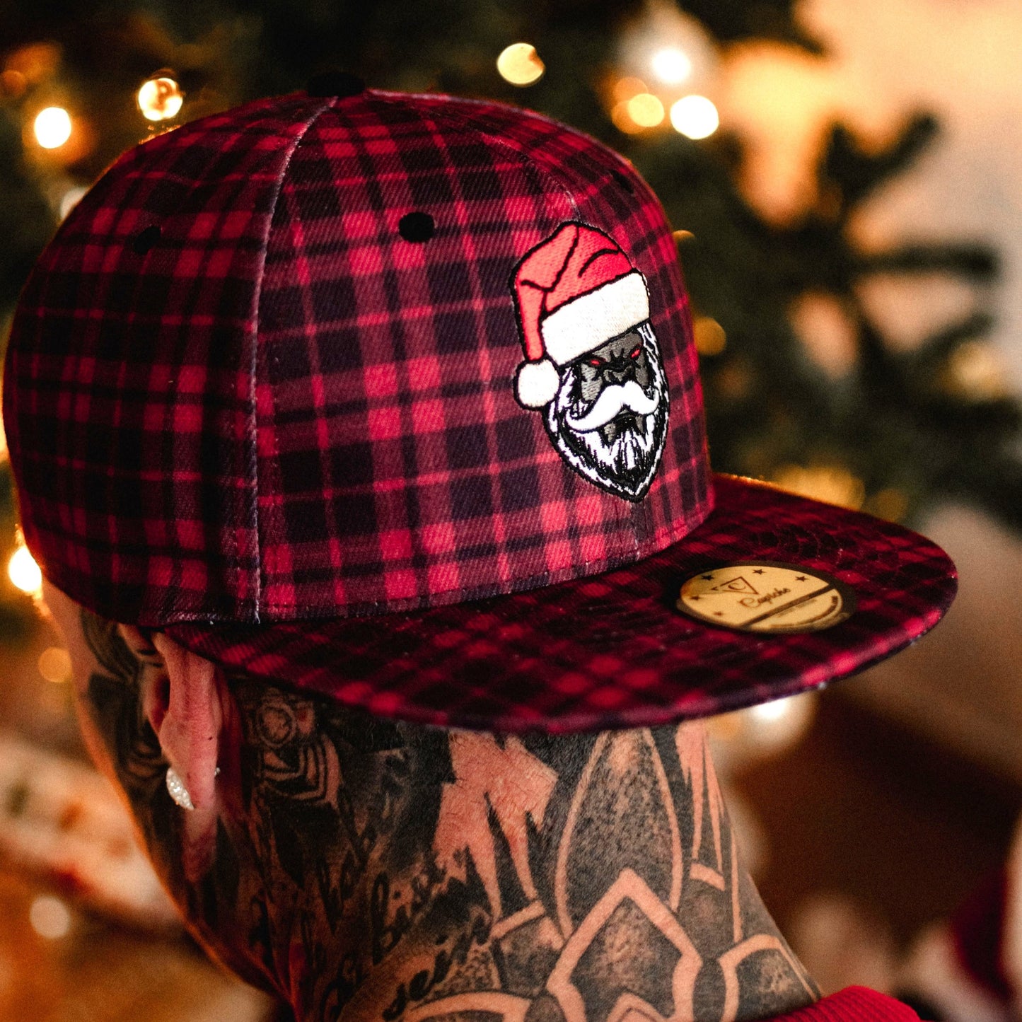 LIMITED Santa vs. Bigfoot Christmas Snapback - Red Flannel Pattern