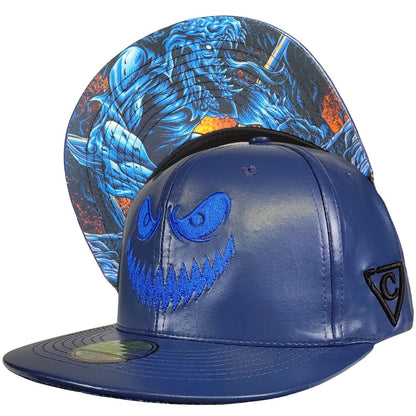 Monster Cave Snapback - Dark Blue Faux Leather