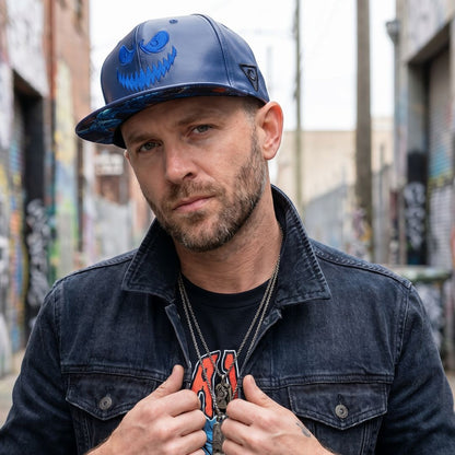 Monster Cave Snapback - Dark Blue Faux Leather