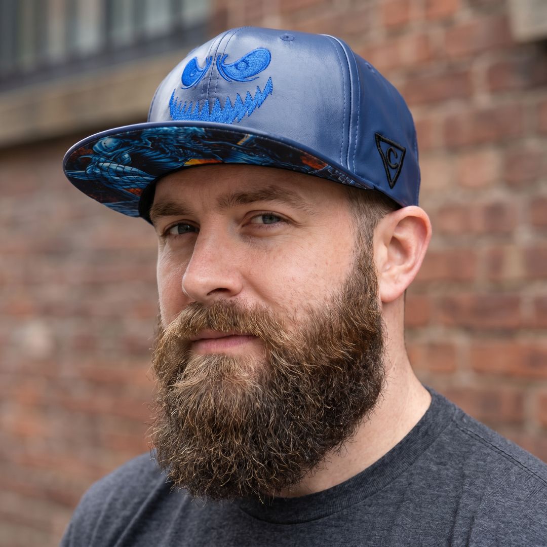Monster Cave Snapback - Dark Blue Faux Leather