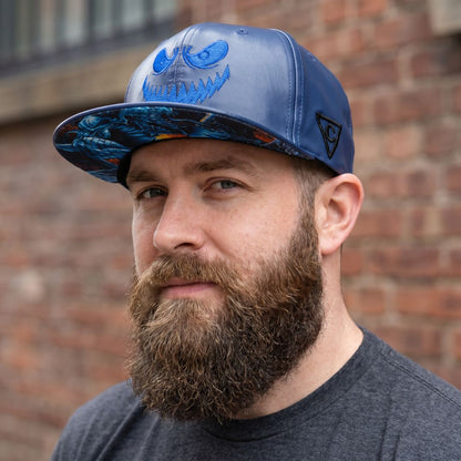 Monster Cave Snapback - Dark Blue Faux Leather