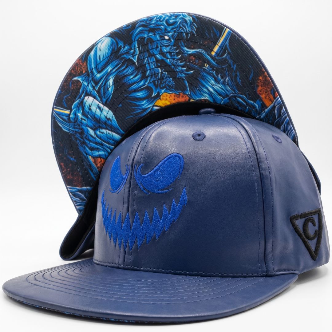 Monster Cave Snapback - Dark Blue Faux Leather