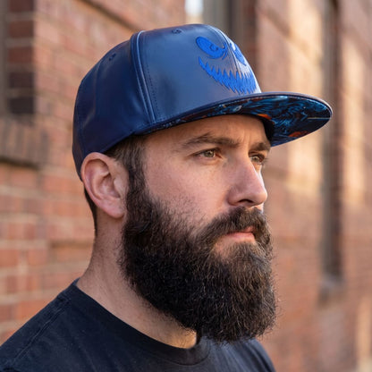 Monster Cave Snapback - Dark Blue Faux Leather