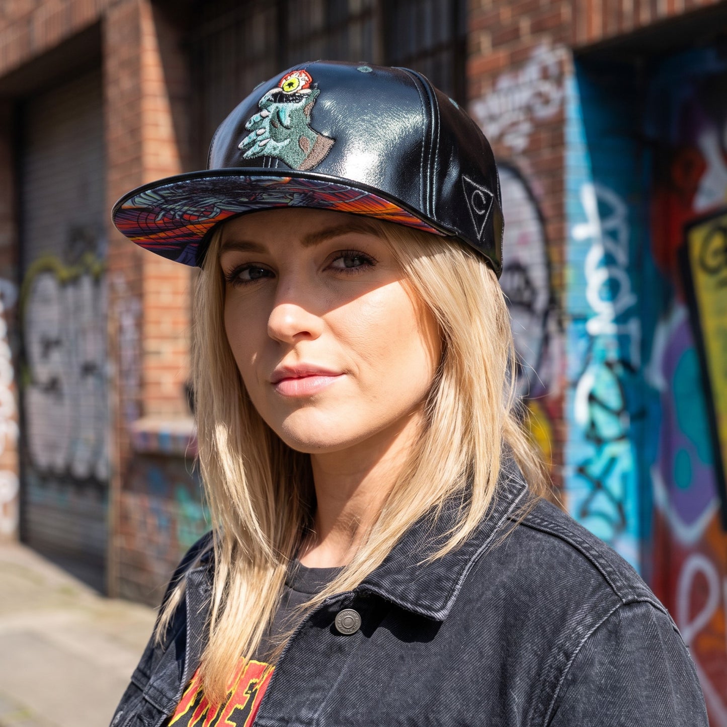 Gorra Snapback Monster Cave - Verde oscuro metalizado con efecto craquelado
