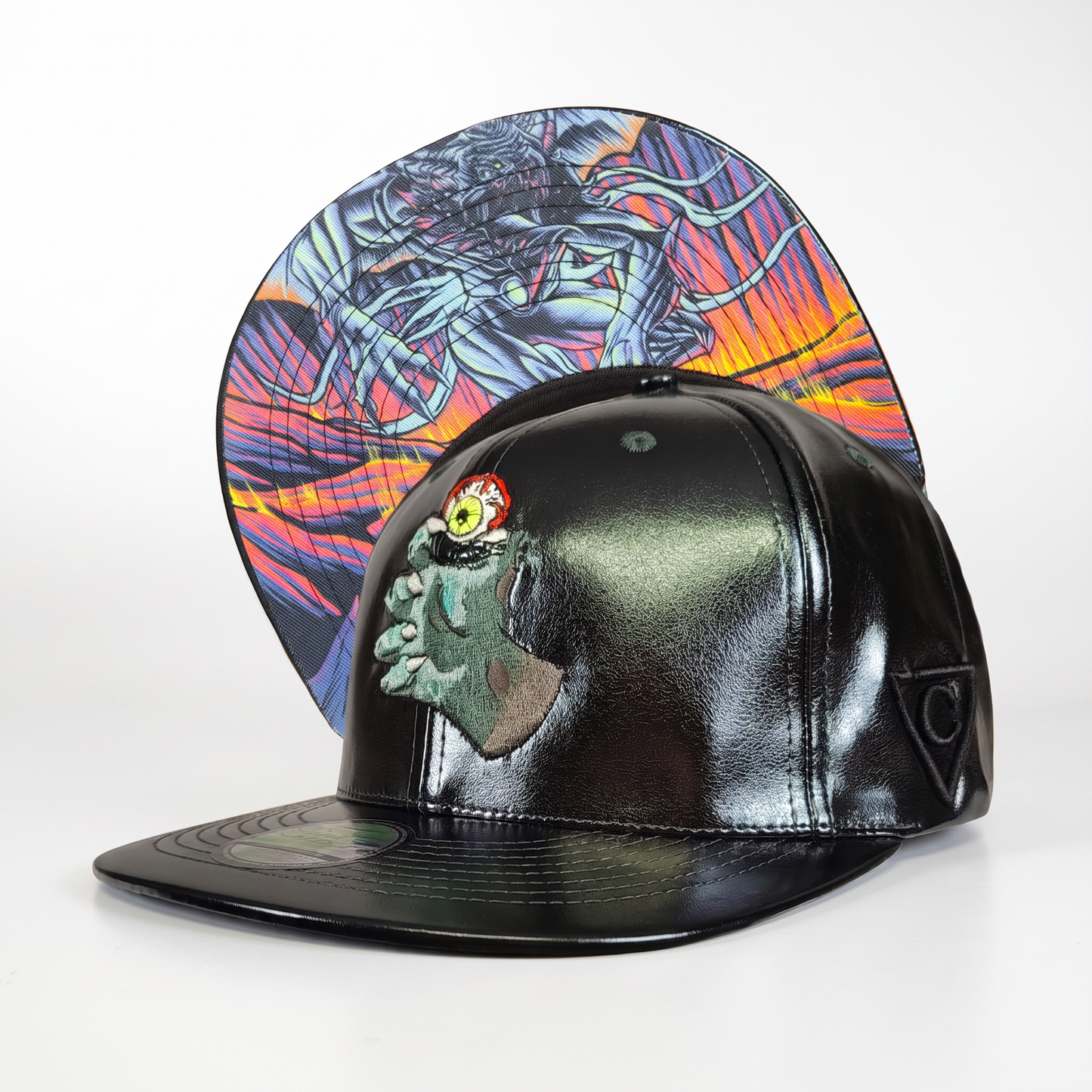 Gorra Snapback Monster Cave - Verde oscuro metalizado con efecto craquelado
