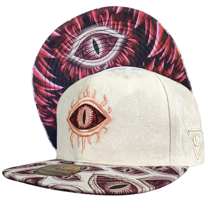 Czapka Monster Vision 2.0 Snapback – kremowo-biały zamsz z motywem oczu