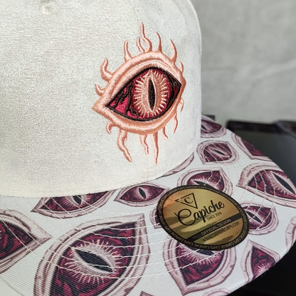 Czapka Monster Vision 2.0 Snapback – kremowo-biały zamsz z motywem oczu