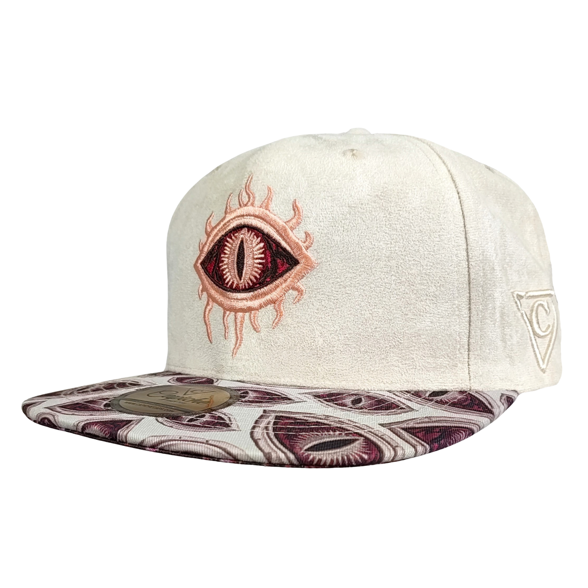 Czapka Monster Vision 2.0 Snapback – kremowo-biały zamsz z motywem oczu