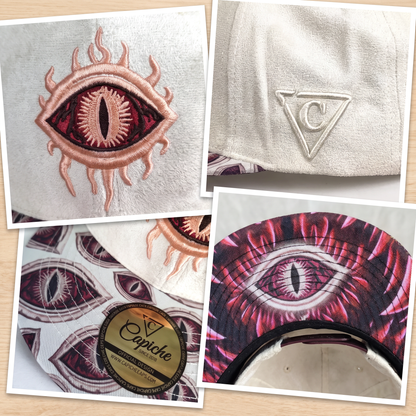 Czapka Monster Vision 2.0 Snapback – kremowo-biały zamsz z motywem oczu