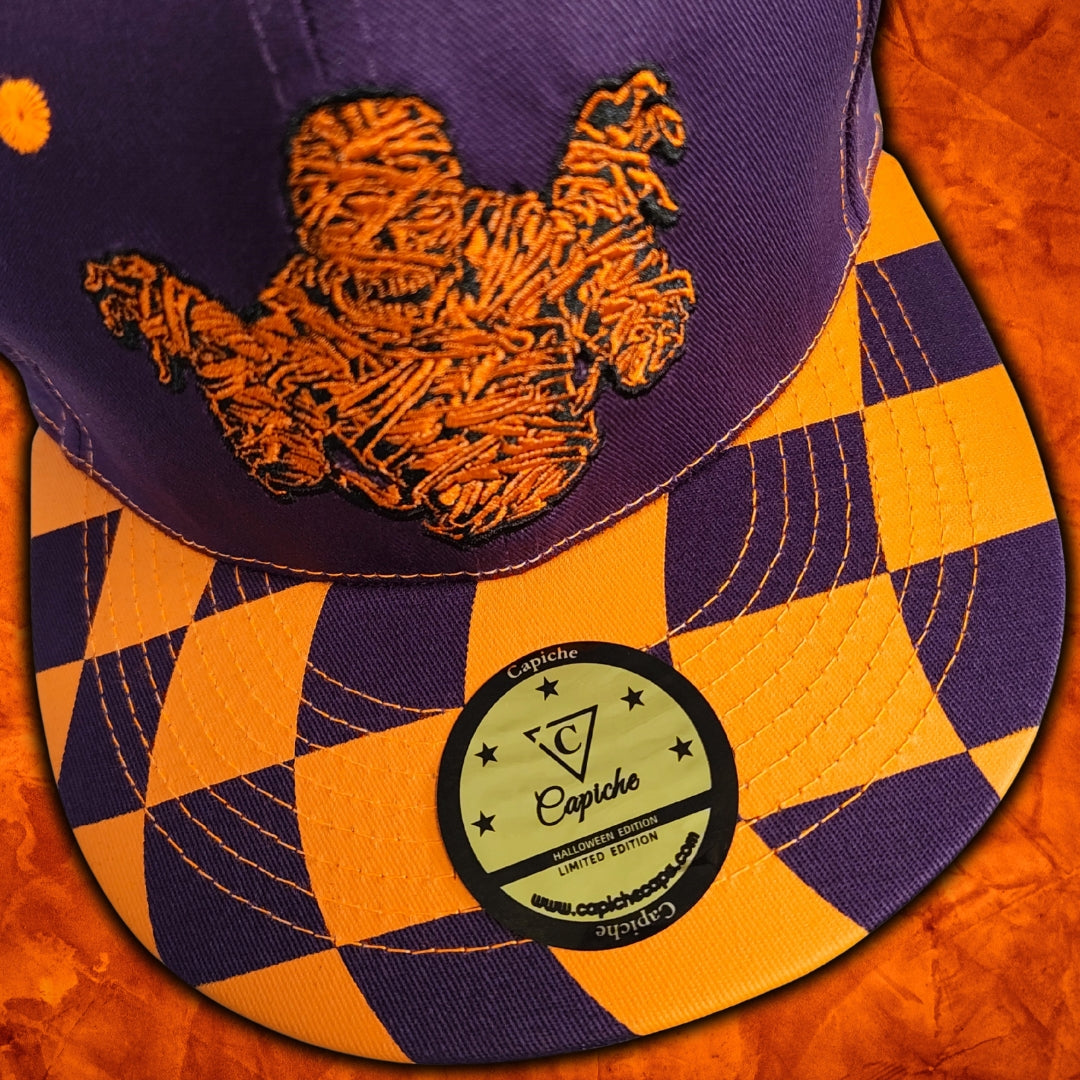 LIMITED EDITION Halloween Mummy 2025 Snapback - Purple/Orange Wavy Checkered Pattern
