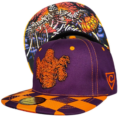 LIMITED EDITION Halloween Mummy 2025 Snapback - Purple/Orange Wavy Checkered Pattern