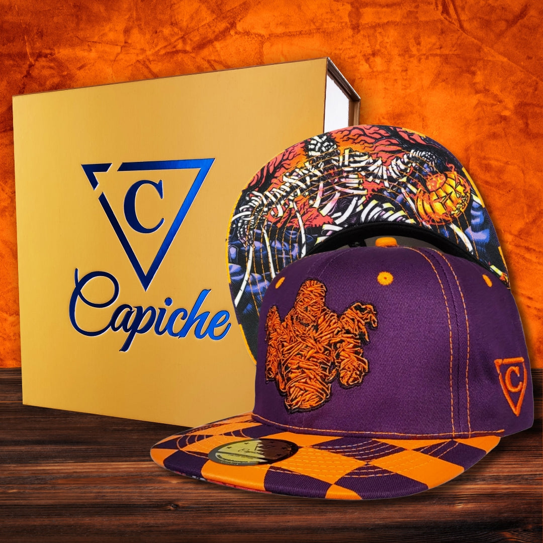 LIMITED EDITION Halloween Mummy 2025 Snapback - Purple/Orange Wavy Checkered Pattern