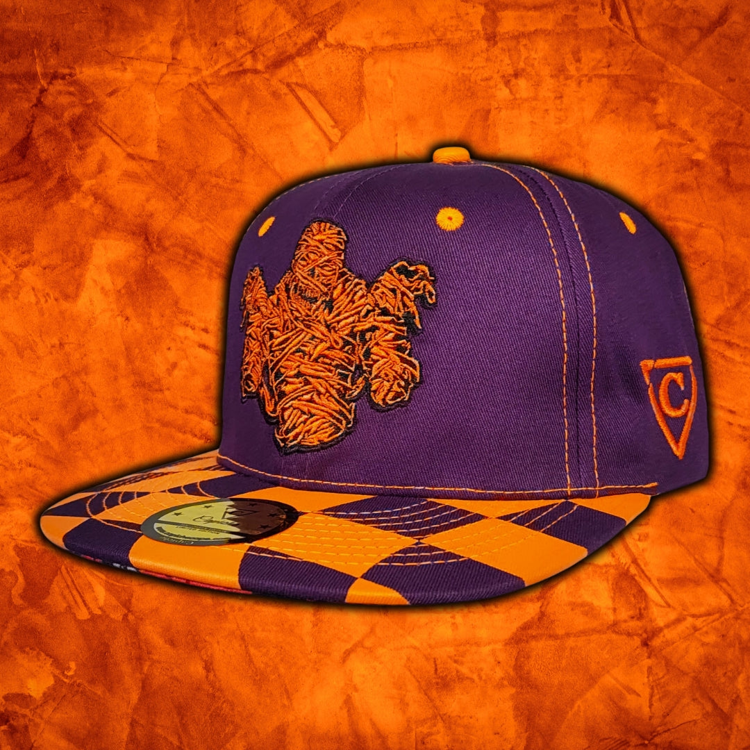 LIMITED EDITION Halloween Mummy 2025 Snapback - Purple/Orange Wavy Checkered Pattern
