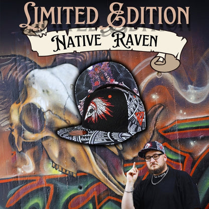 LIMITED EDITION Native Raven Snapback - Grey Native Pattern/Black