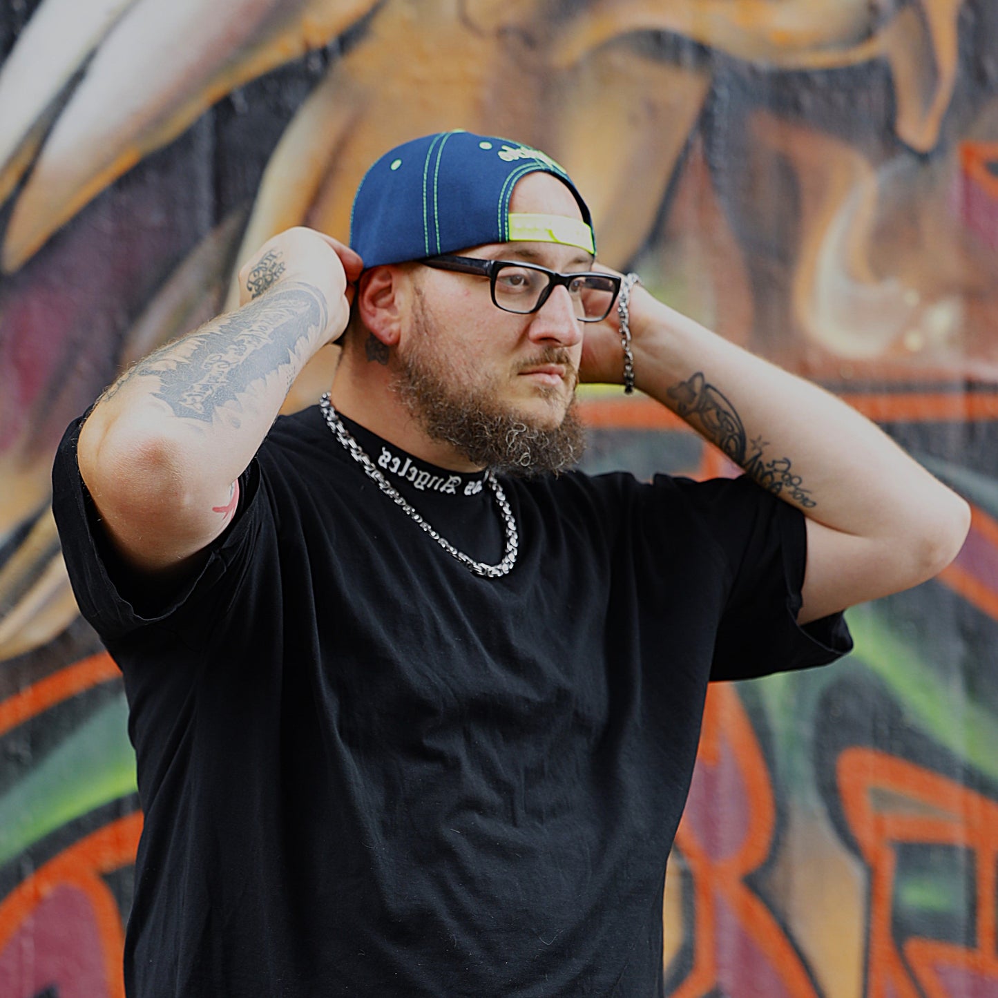 Casquette de baseball Night Owl - Bleu nuit/Coutures vert fluo