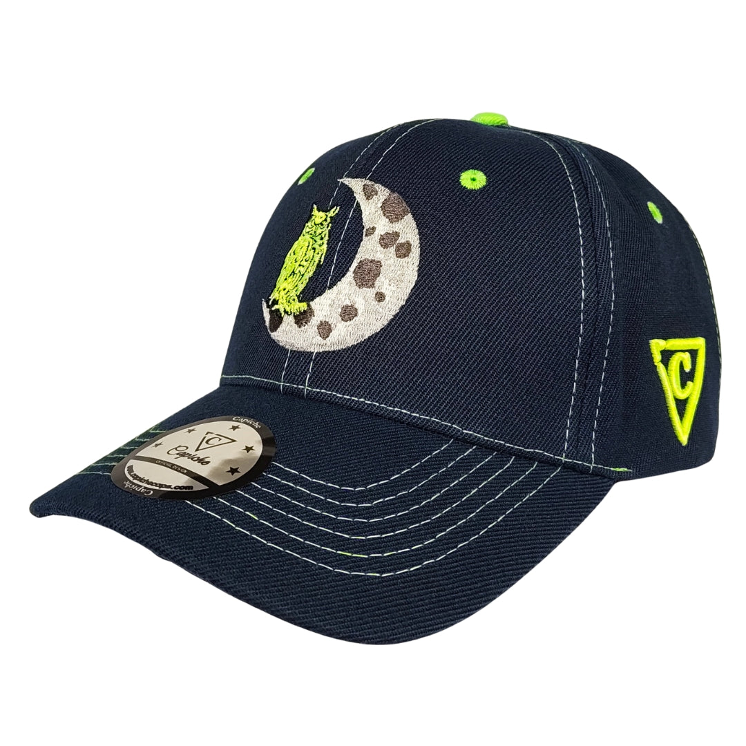 Night Owl Curved Cap - Night Blue/Neon Green Stitching