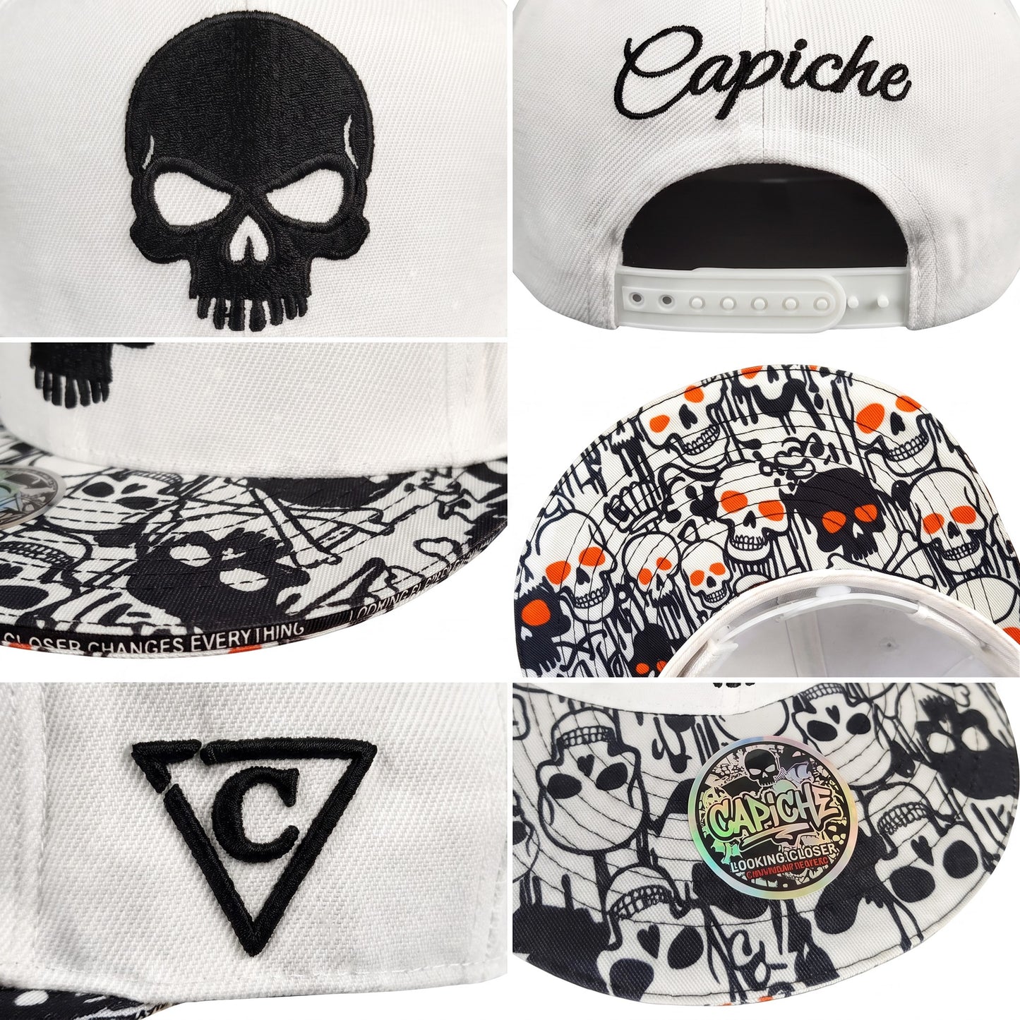 LIMITED EDITION Noir Skull Snapback with Brim Edge Text - White/Black