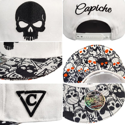 LIMITED EDITION Noir Skull Snapback with Brim Edge Text - White/Black