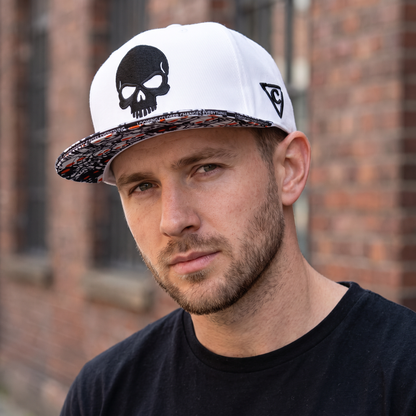 LIMITED EDITION Noir Skull Snapback with Brim Edge Text - White/Black