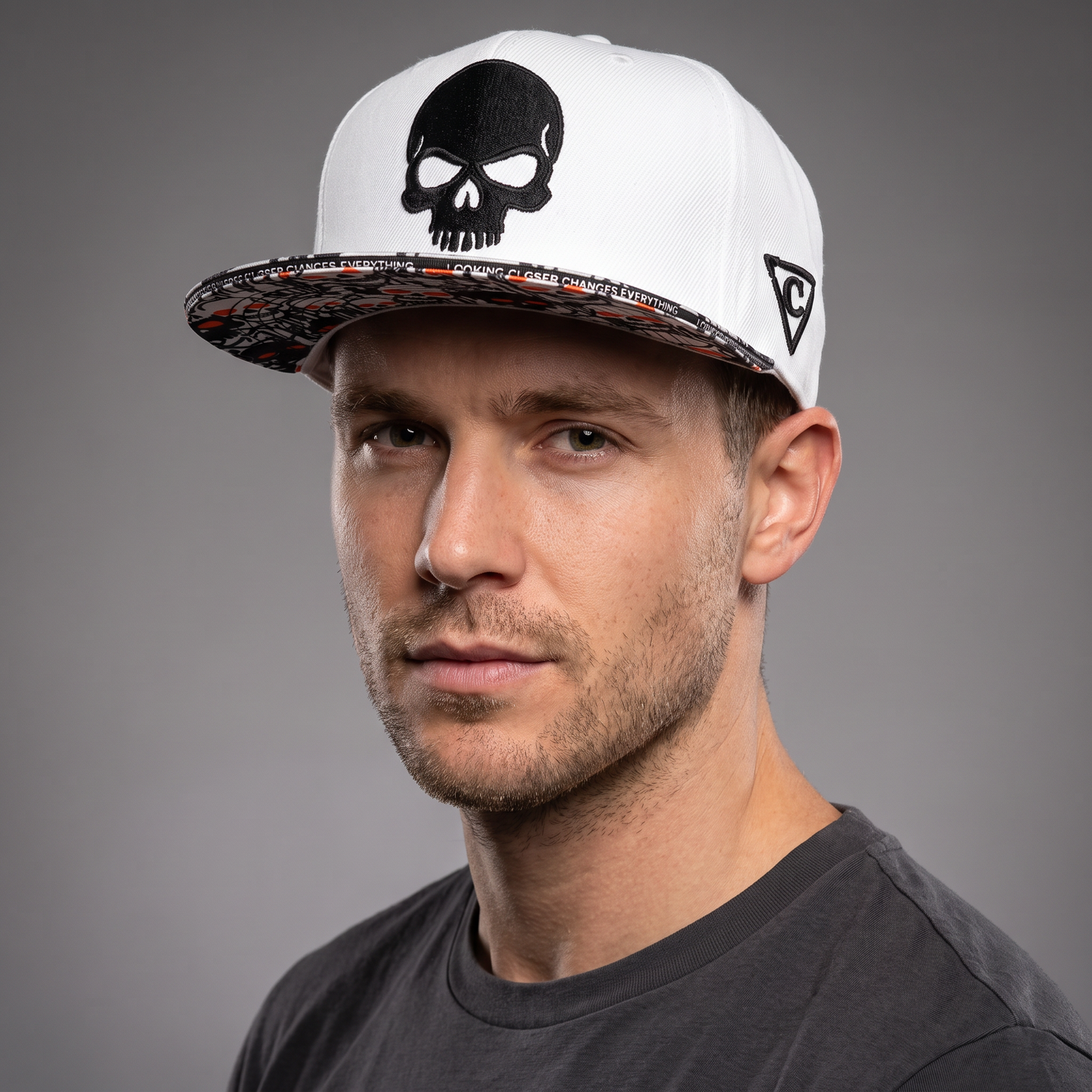 LIMITED EDITION Noir Skull Snapback with Brim Edge Text - White/Black