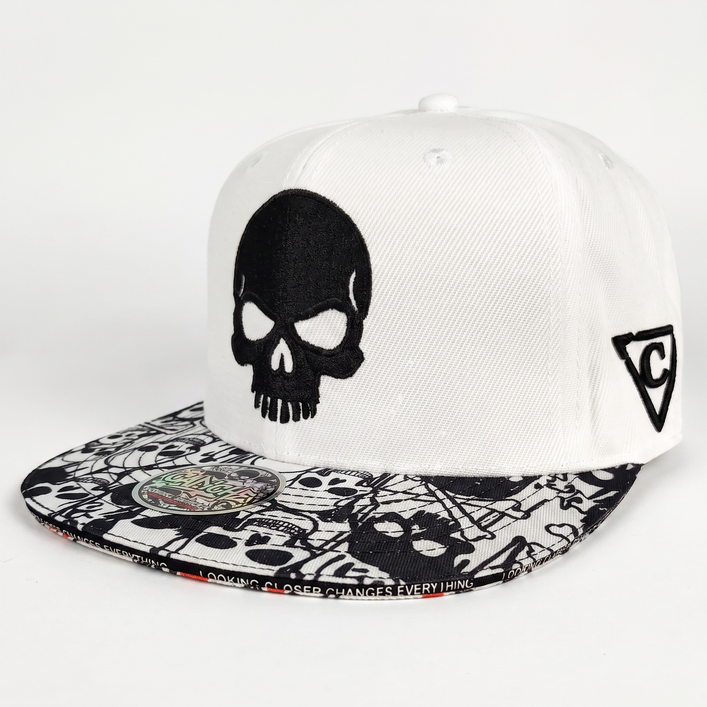 LIMITED EDITION Noir Skull Snapback with Brim Edge Text - White/Black