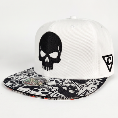 LIMITED EDITION Noir Skull Snapback with Brim Edge Text - White/Black