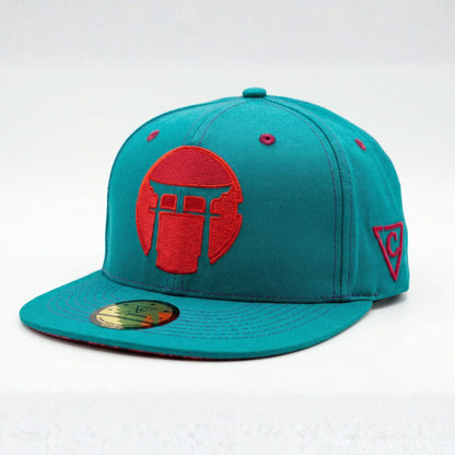 Gorra Snapback Samurai Roja - Verde Petróleo / Costuras Rojas