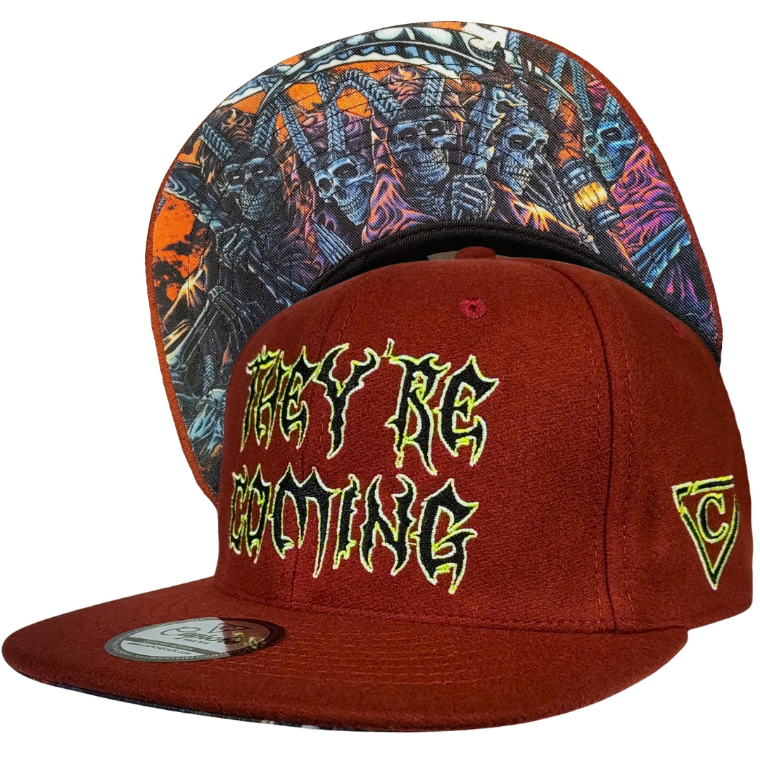 They're Coming Snapback - Rust Red Felt Fabric