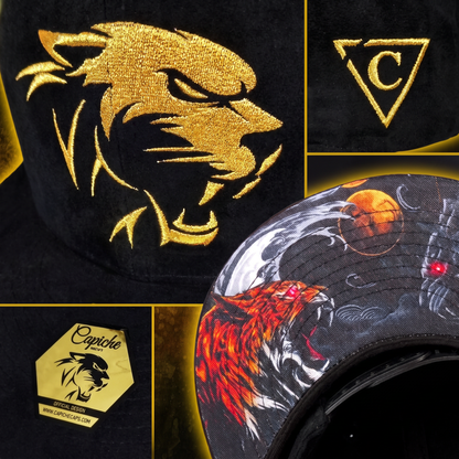 Edycja limitowana: czapka snapback Panther Fight - czarna zamszowa z złotą nicią