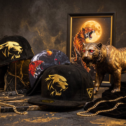 Edycja limitowana: czapka snapback Panther Fight - czarna zamszowa z złotą nicią