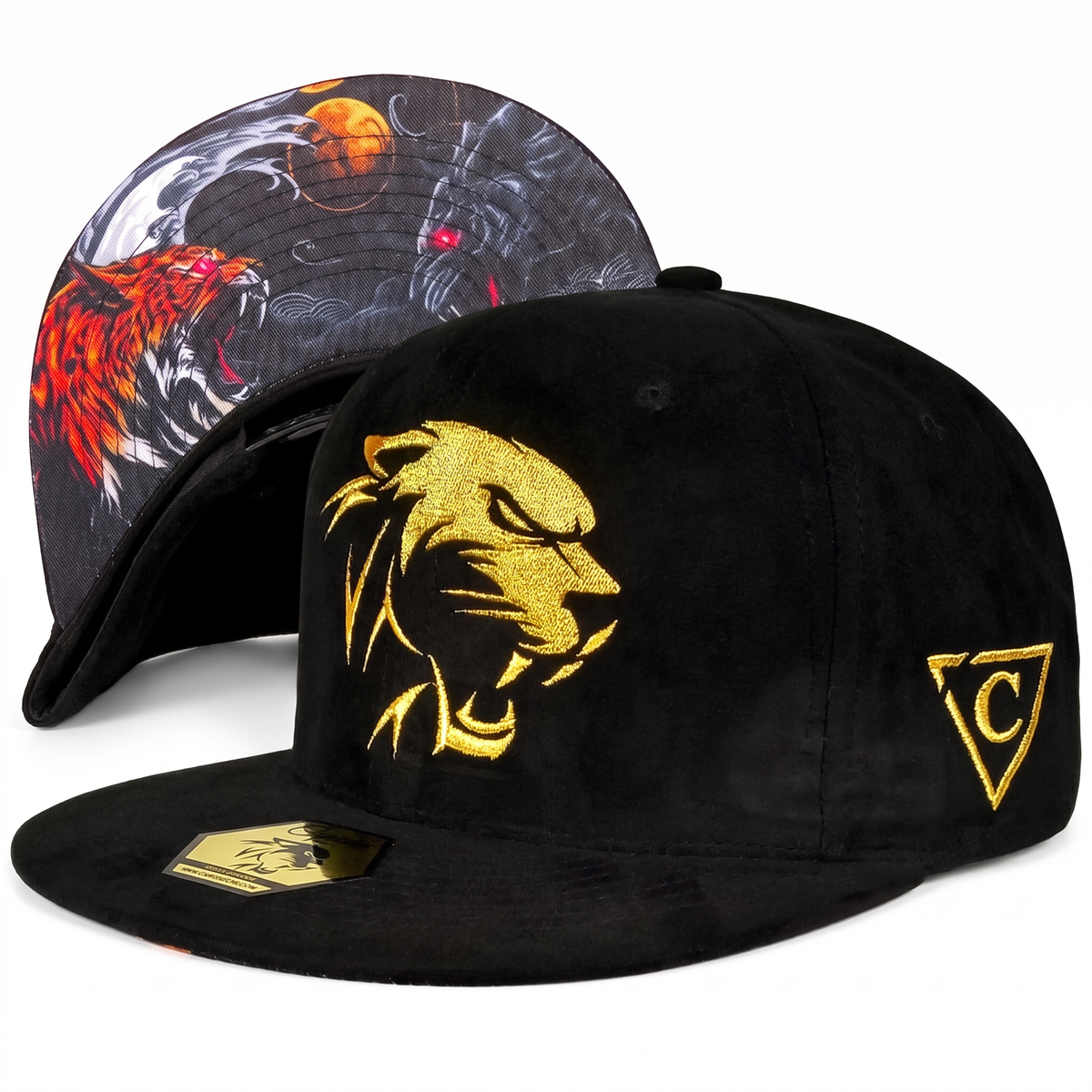 Edycja limitowana: czapka snapback Panther Fight - czarna zamszowa z złotą nicią