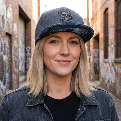 Czapka typu snapback Phantom Grave – szaro-niebieska wełna / wzór krzyżowy