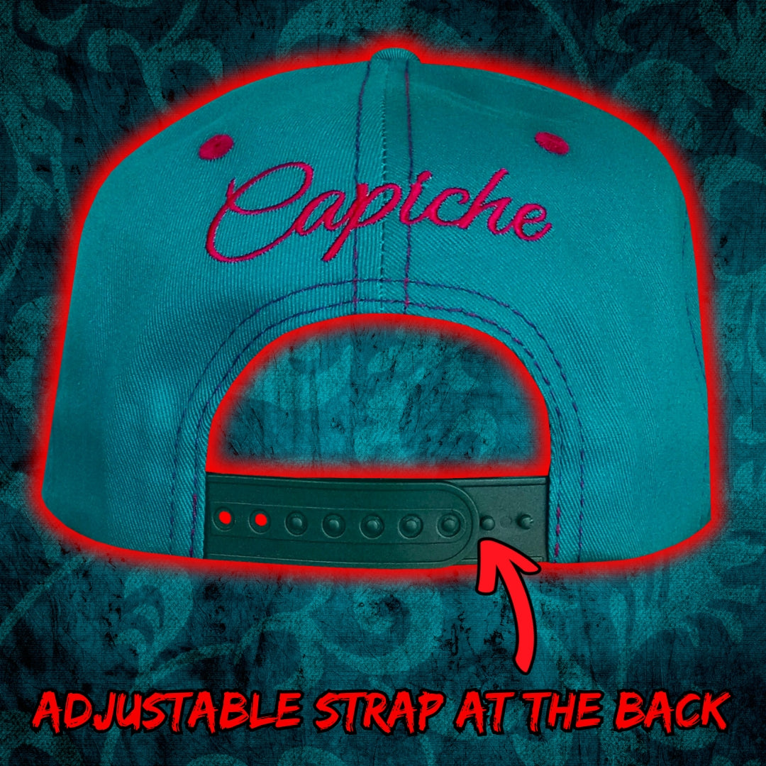 Back View of Red Samurai Green Petrol Snapback Hat from Capiche Caps