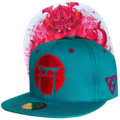 Front View of Red Samurai Green Petrol Snapback Hat from Capiche Caps